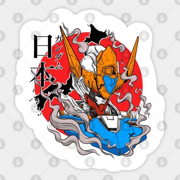 Gundam Barbatos Lupus Rex Head Japanese Style Red Kanji japan Sticker by Gundam Artwork